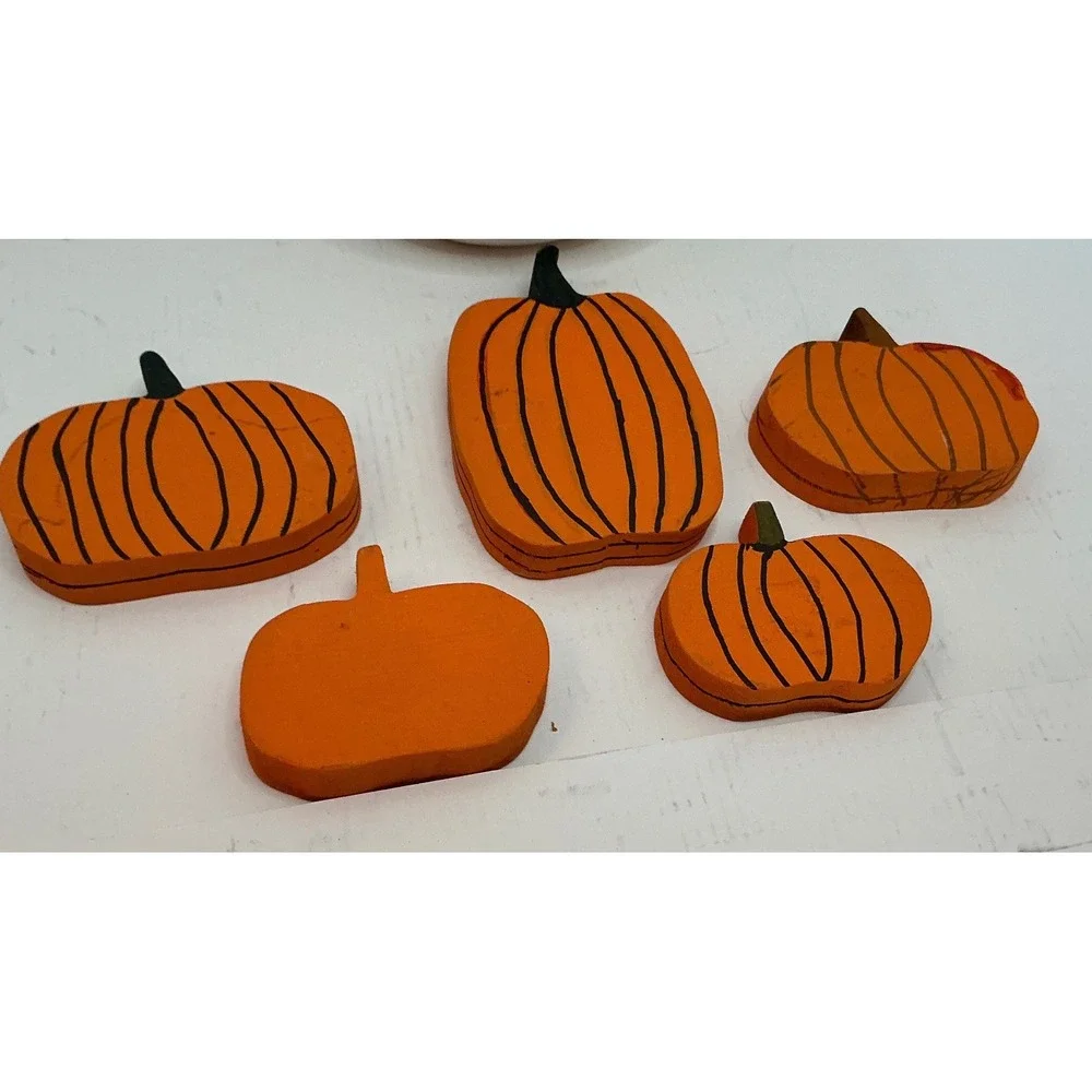 Mud Pie Ghost Candy Dish and Wooden Pumpkin Blocks Halloween Decor Set